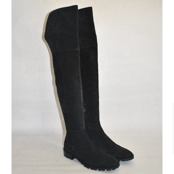 NIB Stuart Weitzman Amber Black Suede Over the Knee OTK Low Boot EU 36.5/US 6.5 - Picture 3 of 6
